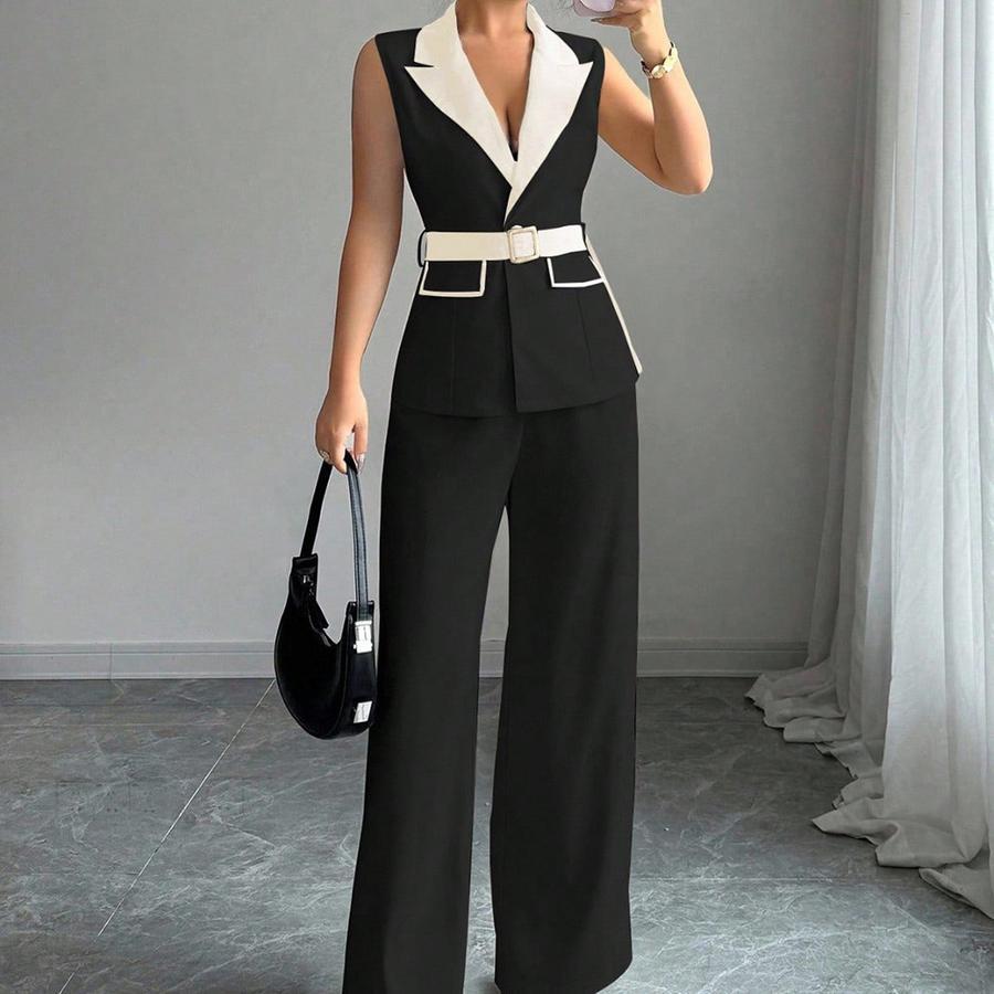 Autumn Chic Elegant Camisole High-Rise Straight Leg Pants Women's Set Women's Suit Vest Set