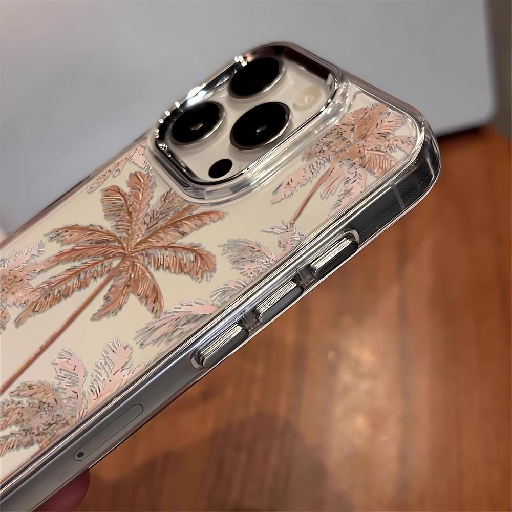Leichter Luxus Rose und Goldene Kokospalme Handyhülle Für iPhone 17 14 Pro Max 11 13 15 12 16 17E 16E Flexibler Stoßfänger Schutzhülle Funda