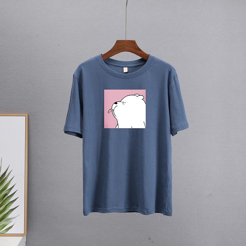 

Женская футболка Hirsionsan с милым принтом медведя, новинка 2022 года, Harajuku, корейские летние футболки большого размера из 100% хлопка, мягкие женские джемперы, топы L синий