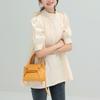 Lotte Japan Korea Spring Summer Solid Color Blouse Solid Lace Up Mid Sleeve Half High Neck Shirt for Women