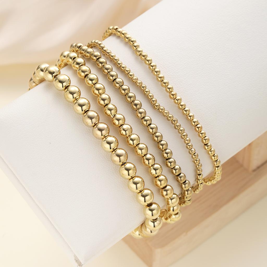 5pcs/set Vintage Beaded Bracelets for Women Men Simple Punk Gold Sliver Color Handmade Ball Bracelet Party Fashion Jewelry Gifts