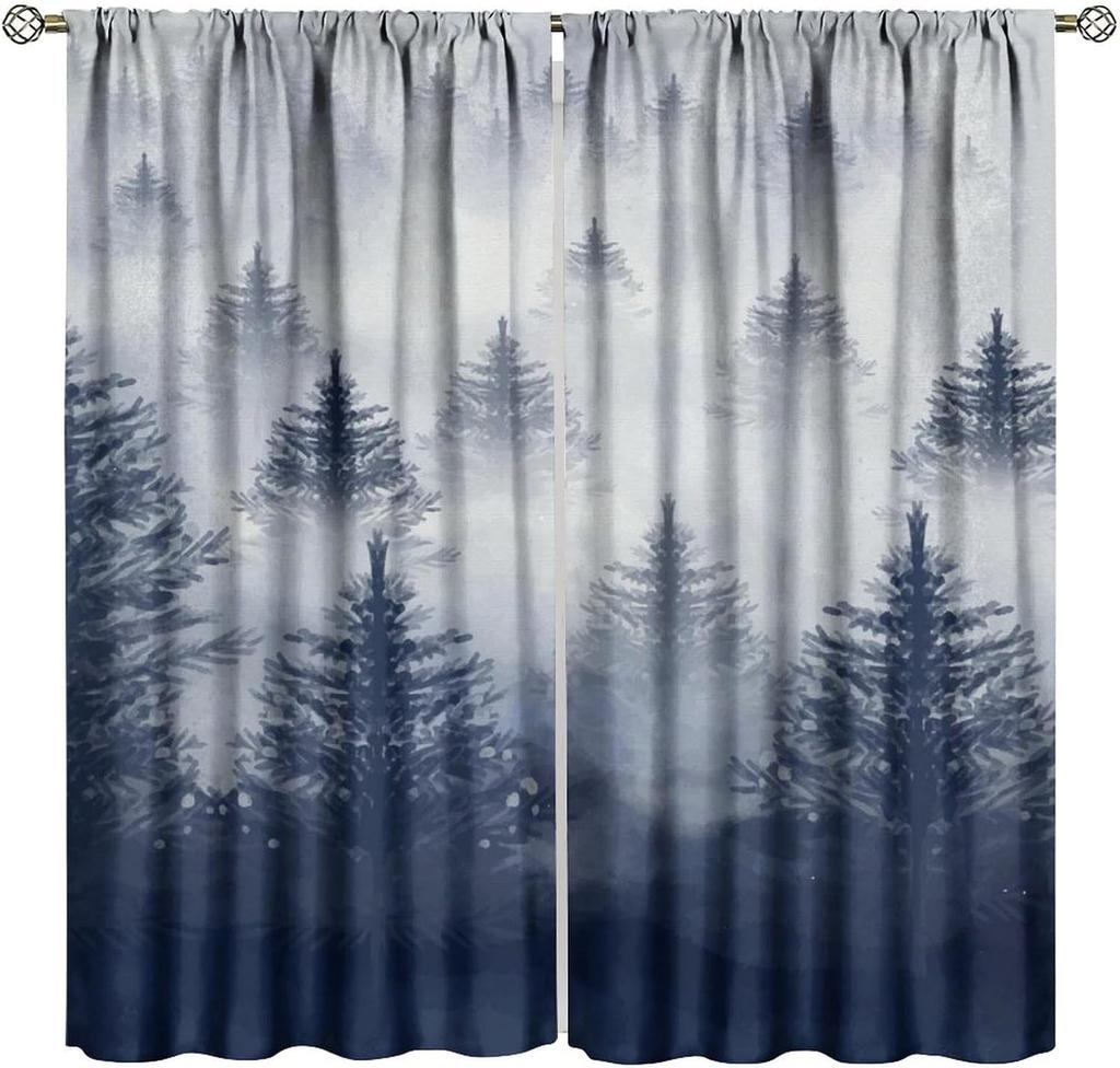 Gothic Dark Misty Forest Curtains Mysterious Horror Foggy Dim Dead Jungle Under Strange Bright Moon Thermal Insulation Blackout Made Of Polyester