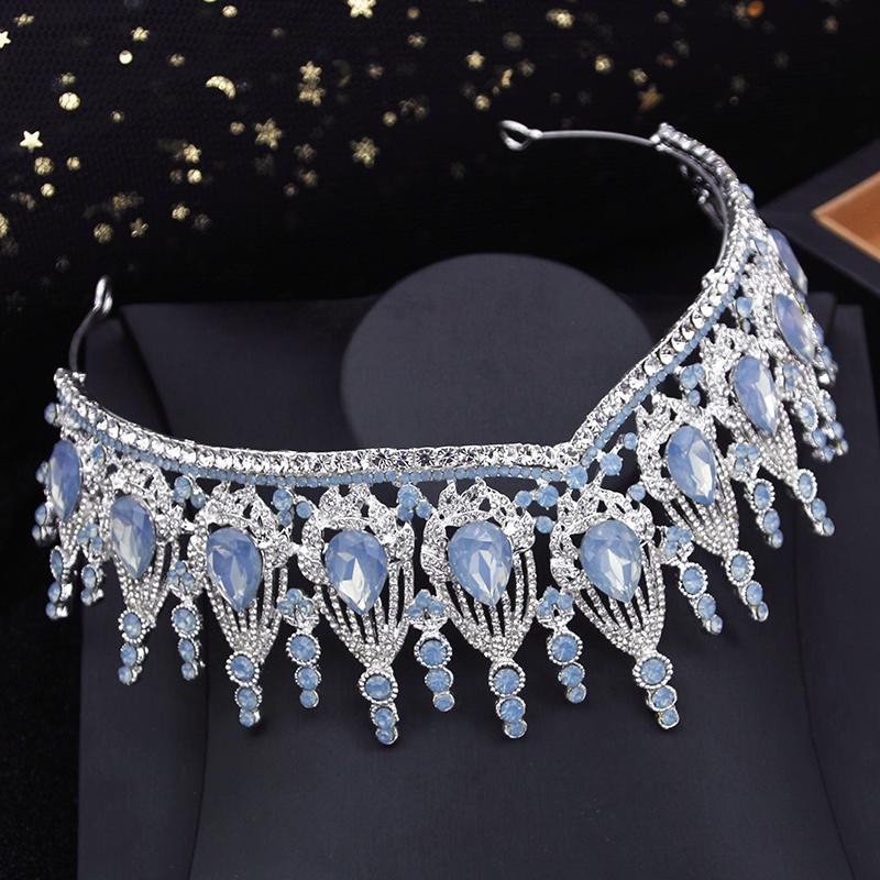 Pink Opal Crystal Wedding Crown Princess Bride Headwear Party Headdress Bridal Crown Hair Jewelry Tiaras Accessories