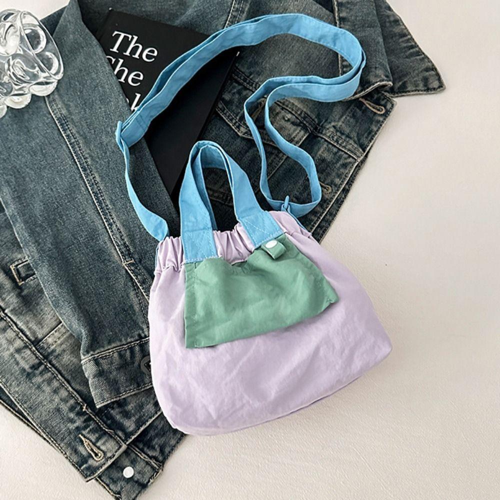 Candy Color Casual Handbags Ruched Design Crossbody Bag Trendy Nylon Shopper Purses  Commuting