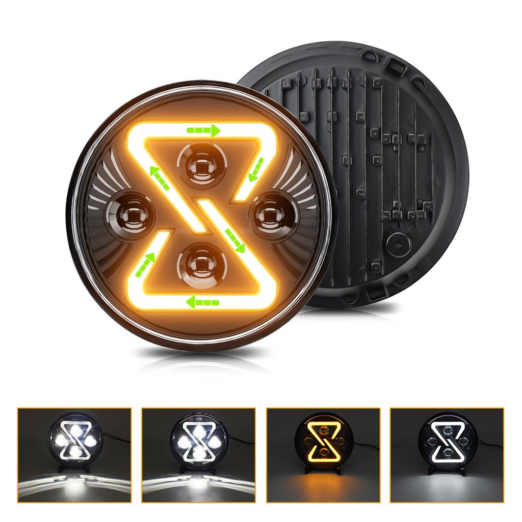 2 PCS Auto-LED-Scheinwerfer, 7 Zoll wasserdichte runde Motorrad-Scheinwerfer mit Fernlicht und Abblendlicht