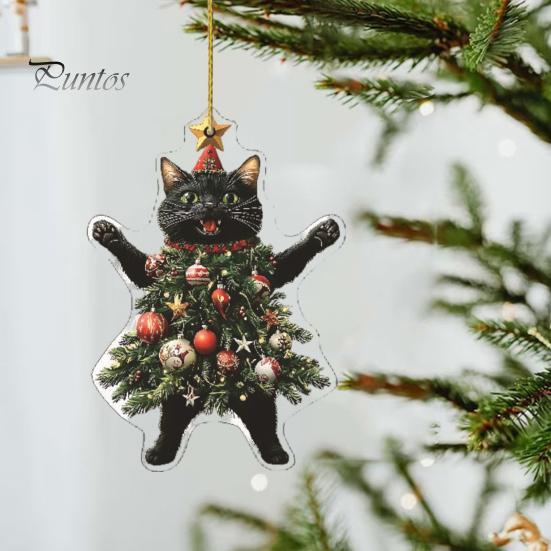 1/2Pcs Christmas Pendant Ornament Xmas Ball Decor Cat Shape Festive Hanging Decoration with Lanyard Christmas Gift
