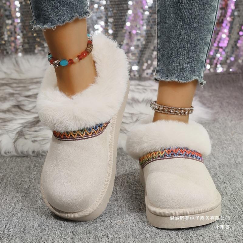 New Fleece Cuff Low-top Fleece Cotton Shoes for Women, Plus-size Warm Thick-soled Snow Boots