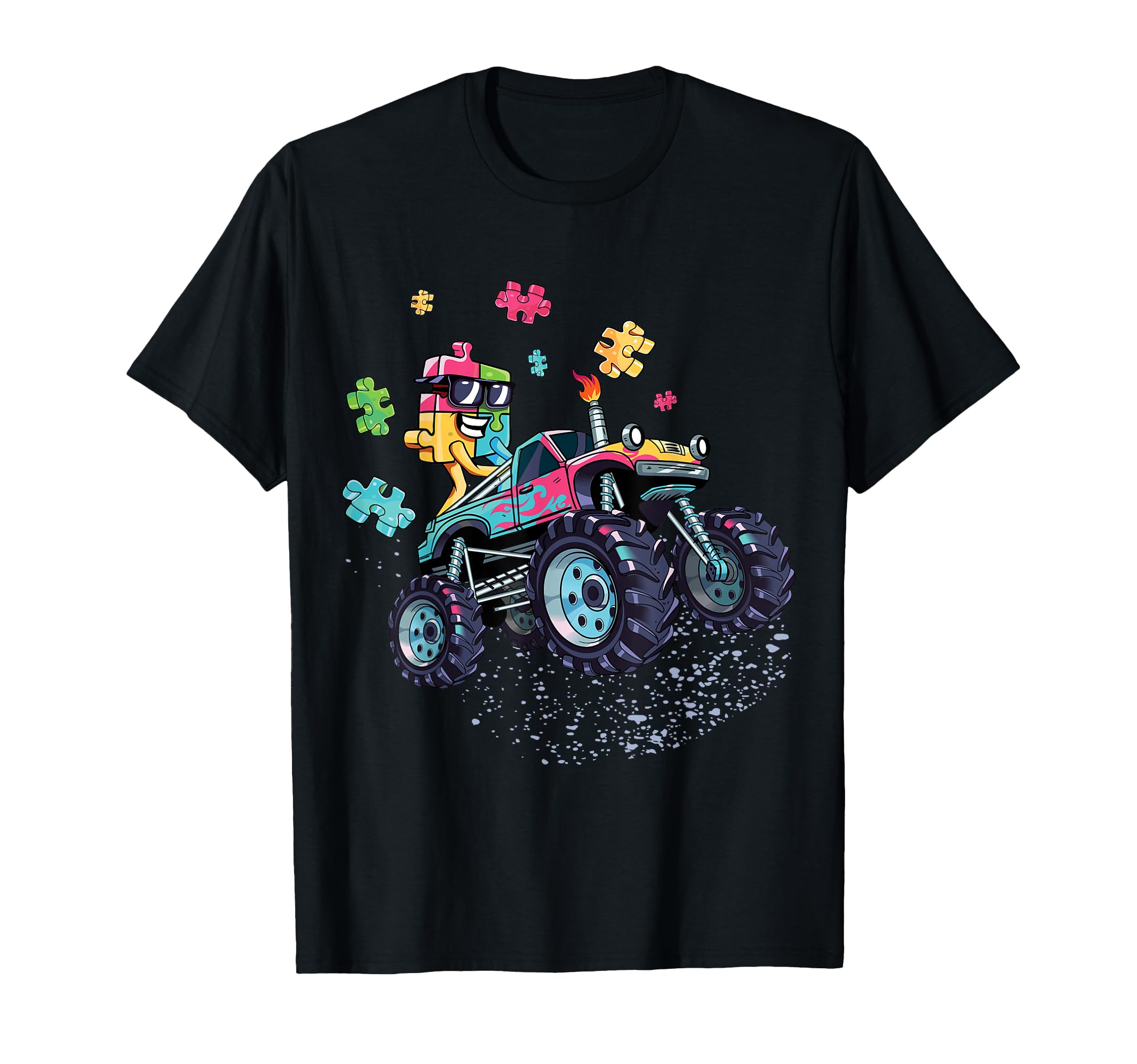 

Monster Truck Autism Awareness Cute Puzzle Piece ASD Boys T-Shirt