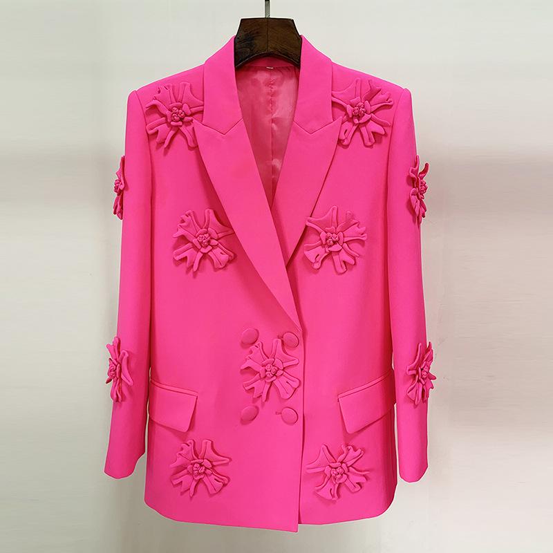 

High Street Fashion 2026 Designer Embroidered Floral Double-Breasted Suit Jacket 2XL фарби люмінесцентні рожевого кольору