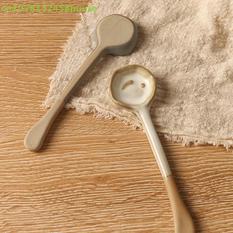 Long Handle Crooked Spoon Cute Exquisite Stoneware Retro Afternoon Tea Coffee Stirring Spoon High Value Handmade Spoon Spoon