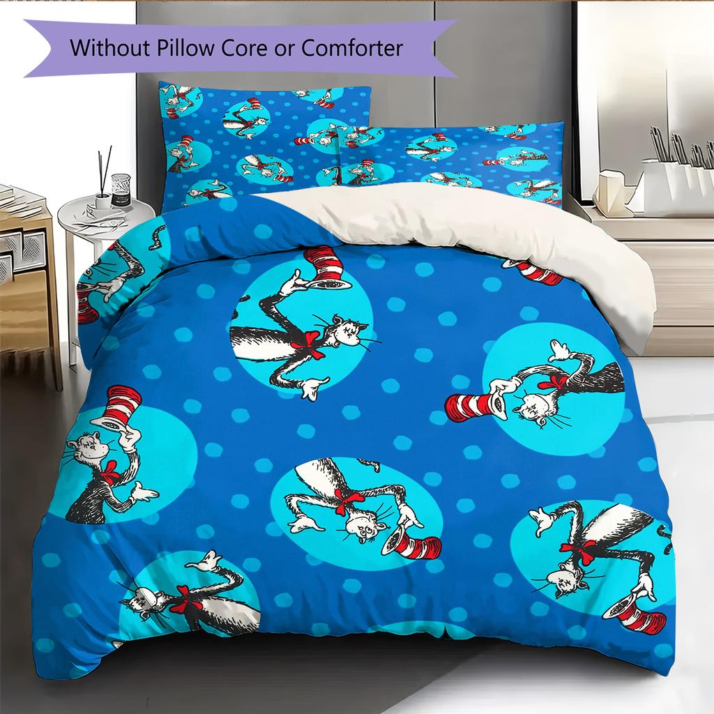 The Cat In the Hat Pattern Bedding Home Decoration Birthday Gift (1 * Duvet Cover + 2 * Pillowcase, Without Core)