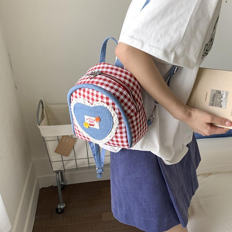 Plaid Women's Backpack New Spring and Summer Contrasting Color Versatile Backpack Mini Schoolbag