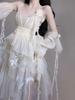Lady Lazy Lolita with Arm Cream Dress, Sleeveless, Cosplay, White, Asymmetrical, Knee-Length, Covers,