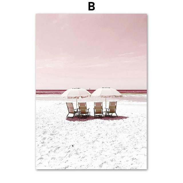 Rowboat Leaf Pink Sea Beach Shell Parasol Nordic Posters And Prints Wall Art Canvas Painting Wall Pictures For Living Room Decor