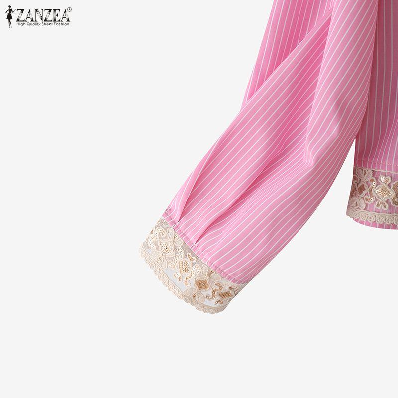 ZANZEA Women Turn Down Collar Long Sleeve Casual Stripe Blouse