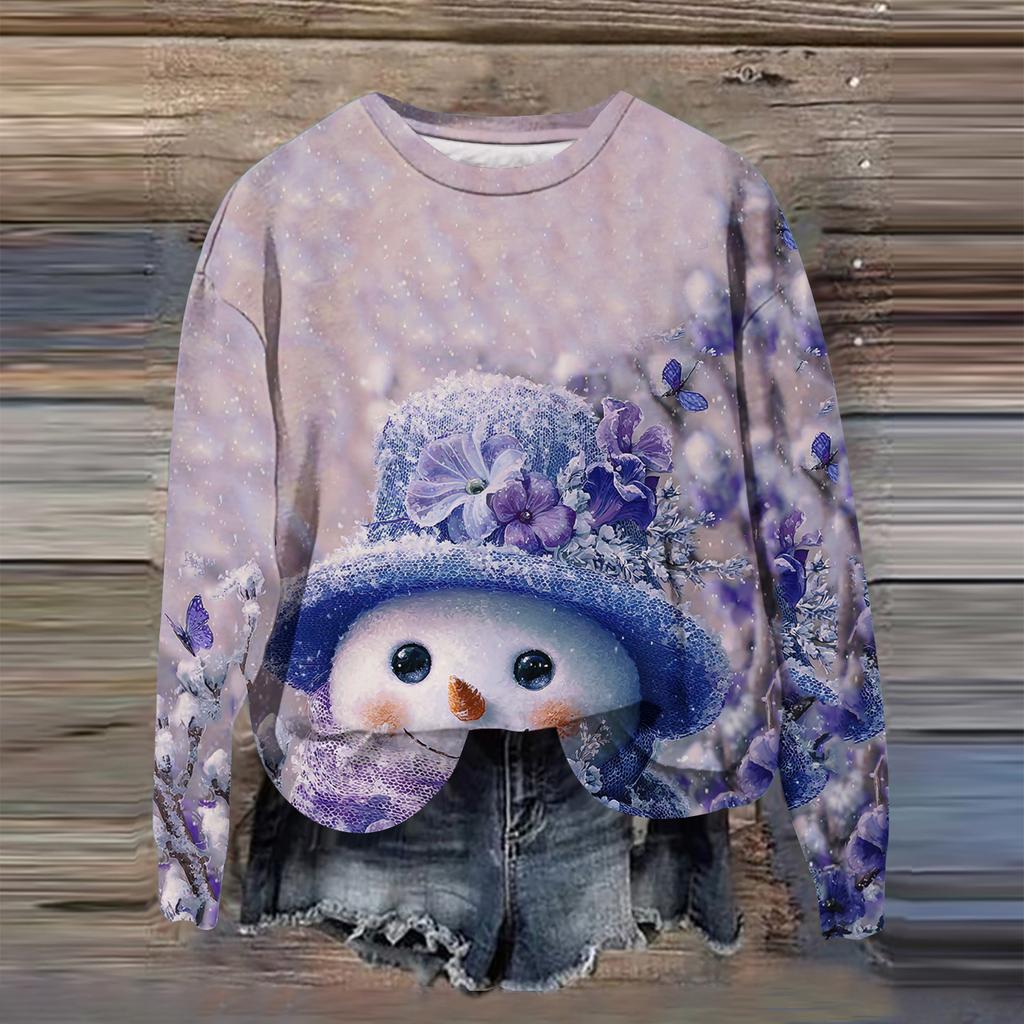 Women's Fashion Printed Long Sleeve Loose Round Neck Sweatshirt Top Fall