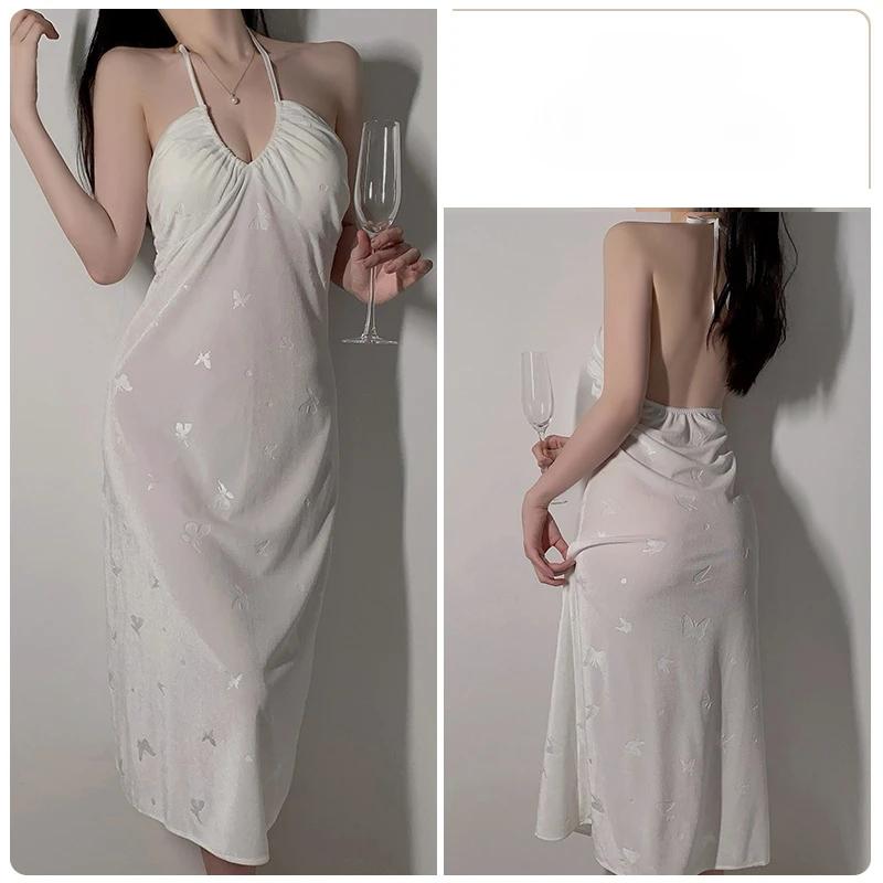 Pijamale de damă din catifea cu gât halter, pijamale cu decolteu adânc în V pentru femei, lenjerie sexy de iarnă pentru femei, set de pijamale pentru femei, pijamale