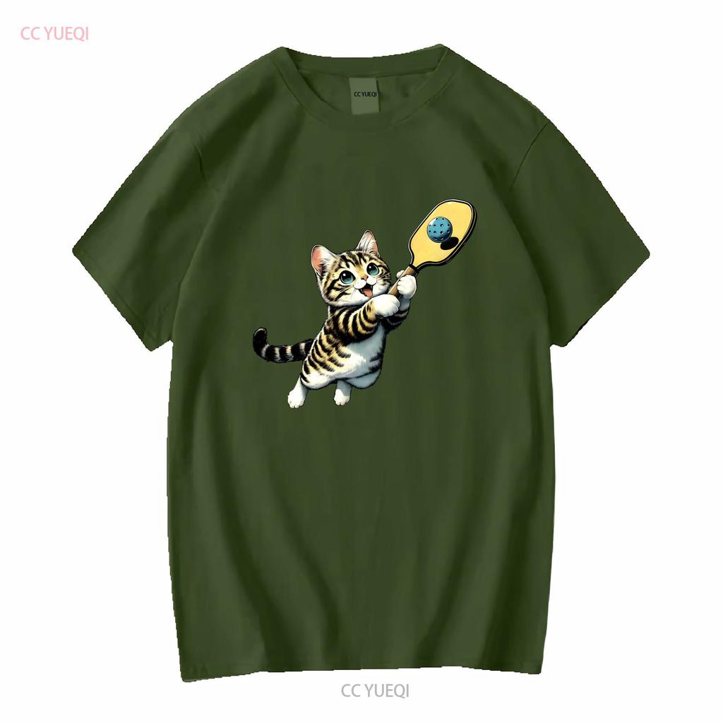 Funny Kitten Playing Pickleball Cute Cat Player T Shirt Sweat Vintage Washed Casual Top For Everyday Wear Streetwear Vintage
