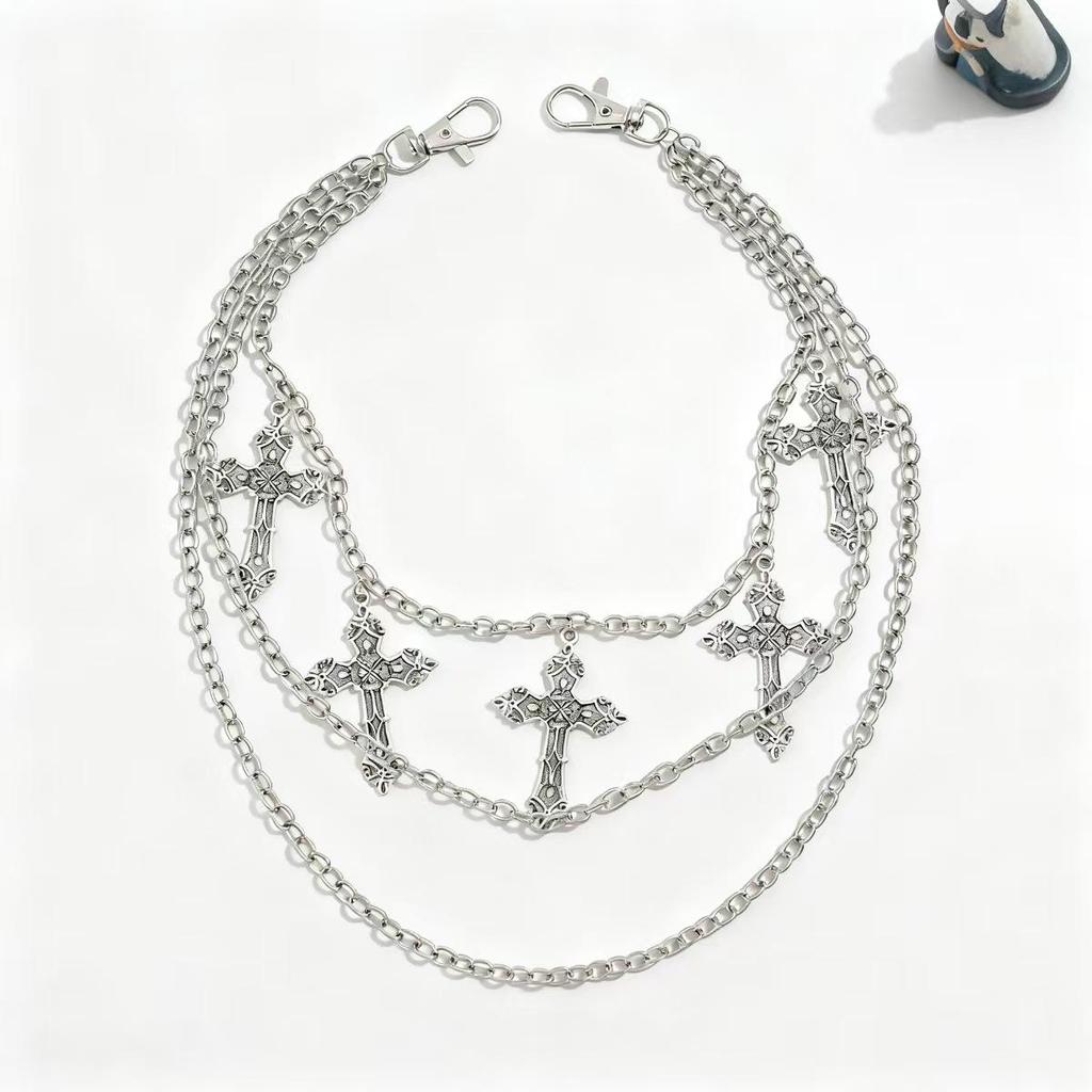 European & American Punk Hip Hop Cross Pendant Multi-layer Waist Chain for Men