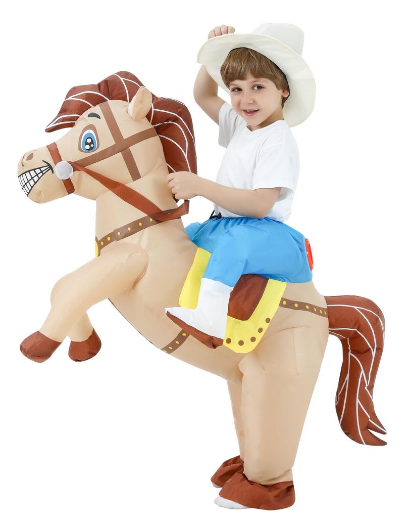 JOYBRO Inflatable Horse Costume for Cowboy Riding Horse Funny Animal Costume for Boys and Girls Perfect for Halloween Theme One Size Fits Most Kids,