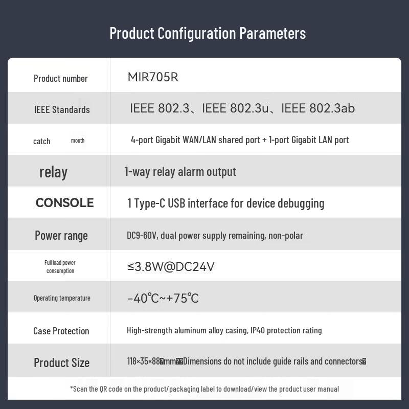 Maiwei MIR705R 5-Port Gigabit Wired Industrial Router (CN Version)
