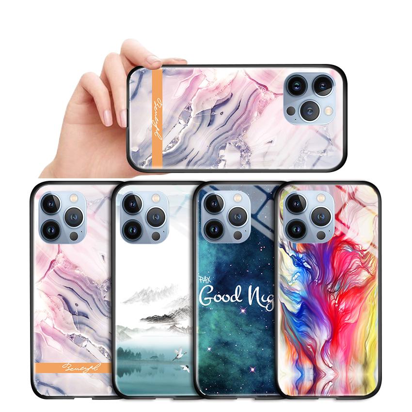 Tempered Glass Phone Case For iPhone 11 12 13 14 15 16 17 Redmi 10 12 14C Note10 Note14 Xiaomi 11Lite PocoC75 Soft Edge Shockproof Smooth Shell