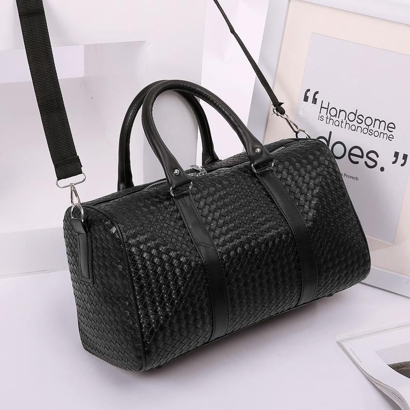 Black Woven Large Capacity Unisex Travel Shoulder Bag