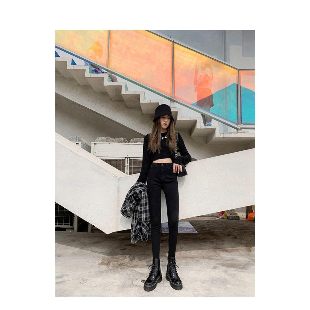 Slim Stretch Nine-point Jeans for Women with High Waists and Small Legs