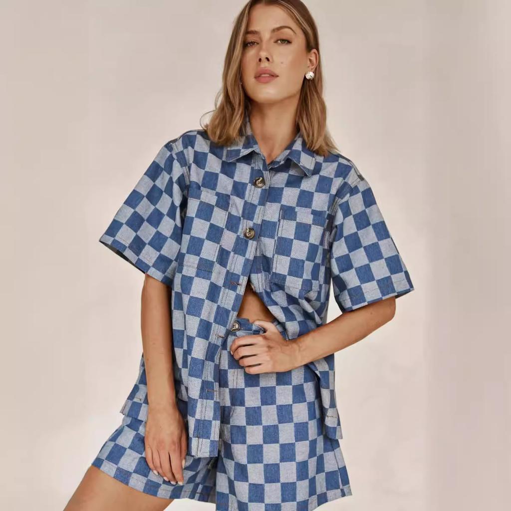 IHUASU Summer Fashion Casual Short-sleeved High-waisted Women's Suit Denim Shorts