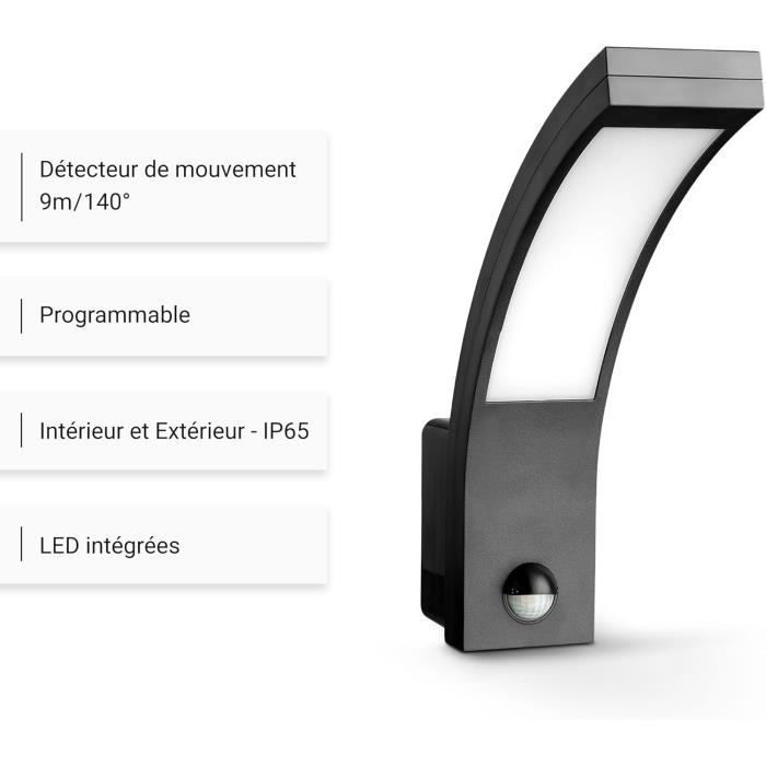 Sebson led luminaire exterieur avec detecteur de mouvement 9m/140° - eclairage exterieur anthracite 15w 1000lm 5800k - ip65
