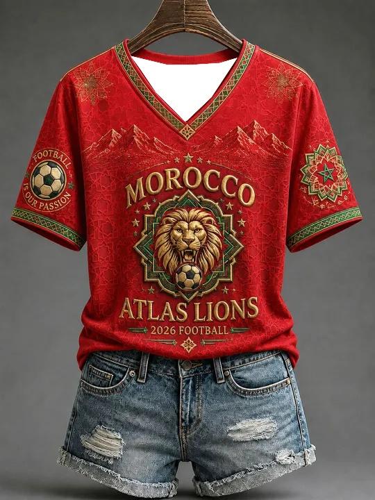 Morocco Football Fan T-shirt  Sleeved Breathable Quick Drying Street Wear Casual Football Shirt Fashionable FamilyMatching