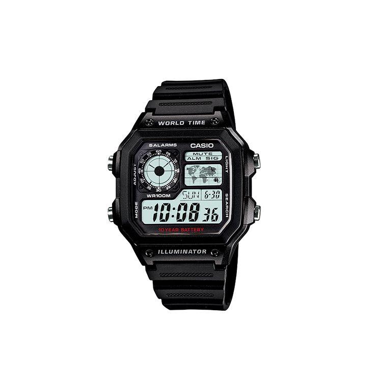 

Casio Youth Series Square Dial Digital Retro Small Square Quartz Movement Resin Strap Watch Men watches Black AE-1200WH-1A Regular Watch Box,Black