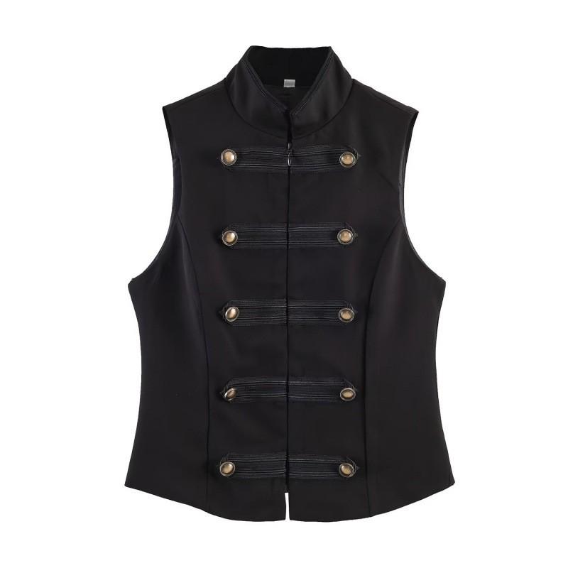 Womens Stand Collar Knotted Button Vest Casual Layering Sleeveless Top Street Style 2026
