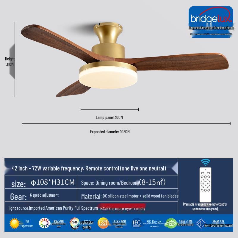 Mid-Century Walnut Ceiling Fan Light for Nordic Living Room, Bedroom, or Dining Room - Solid Wood Design