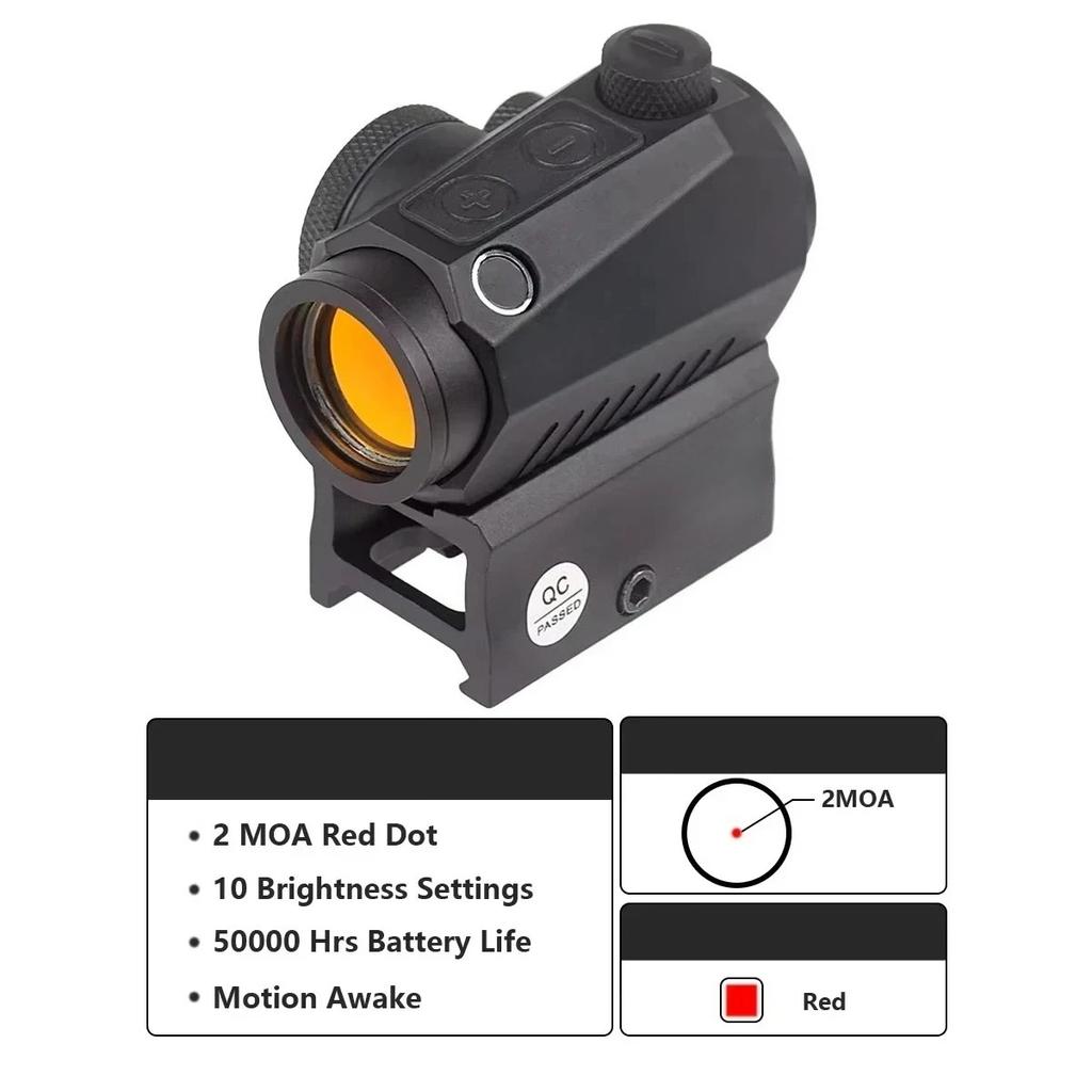 R5 1x20mm 2 MOA Red Dot Sight Reflex Riflescope Hunting Scope With Mount Riser 20mm Rail Co-Witness Holographic AR15