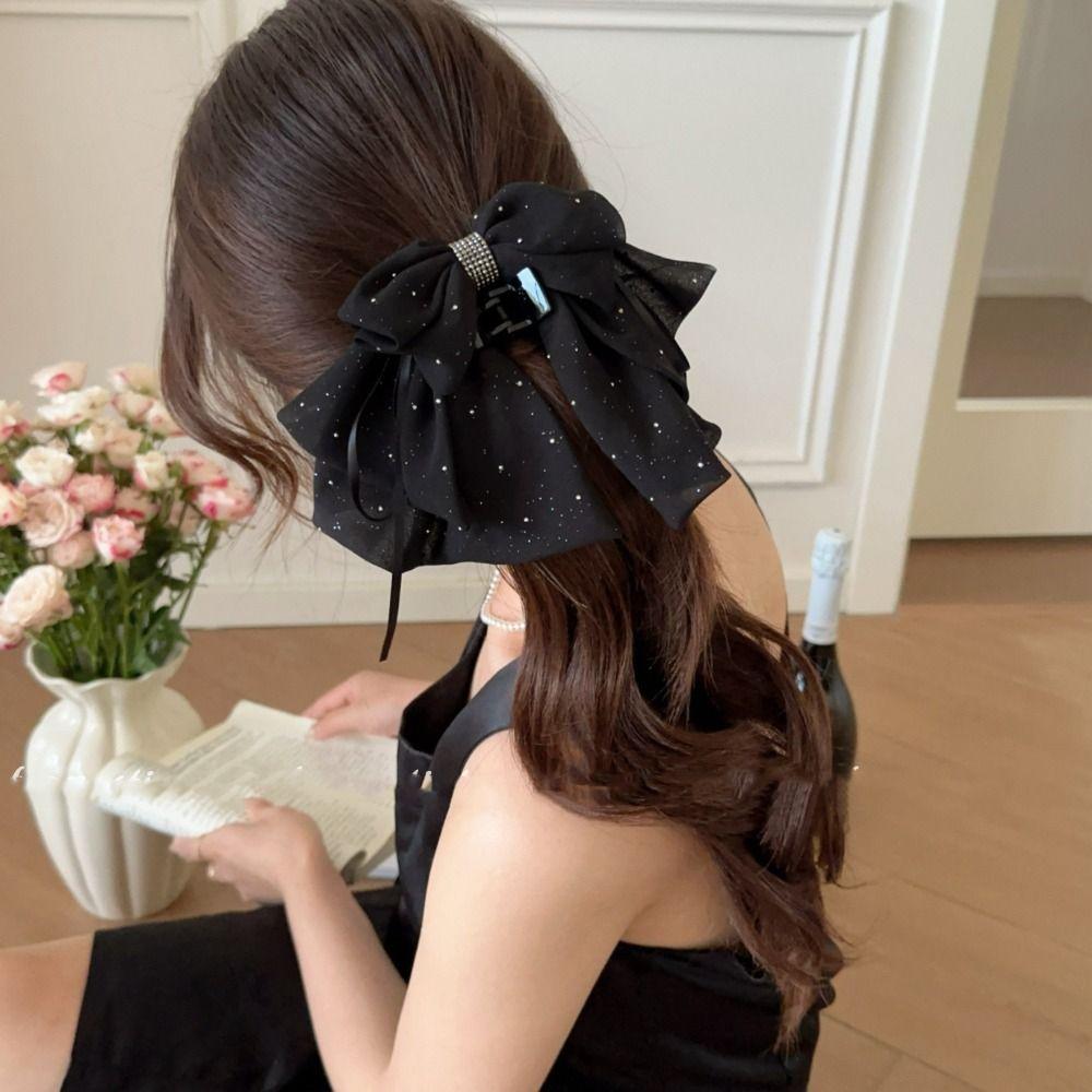Grab Clip Chiffon Bowknot Hair Clip Floral Flower Hairpin Sweet Bow Ribbon Hair Claw  Women