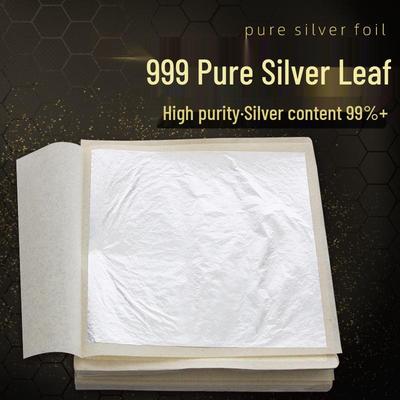 Pure 999 Sterling Silver Leaf Decorative Handicrafts, 11cm, Gold Label, Double-Backing, 100 Sheets.