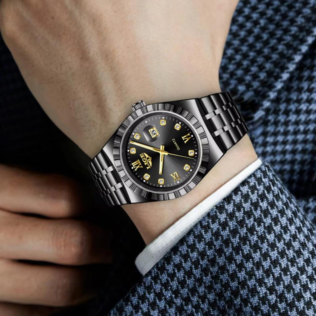 Herrenmode Businessuhr Herren Sport Schwarz Edelstahl Luxus Leuchtend Wasserdicht Herren Quarzuhren