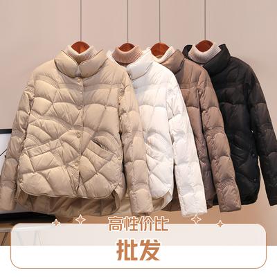 Women's Down Jacket Jacket Autumn and Winter New Short Light and Thin Auspicious Cloud Stand-up Collar Simple and Hot-selling