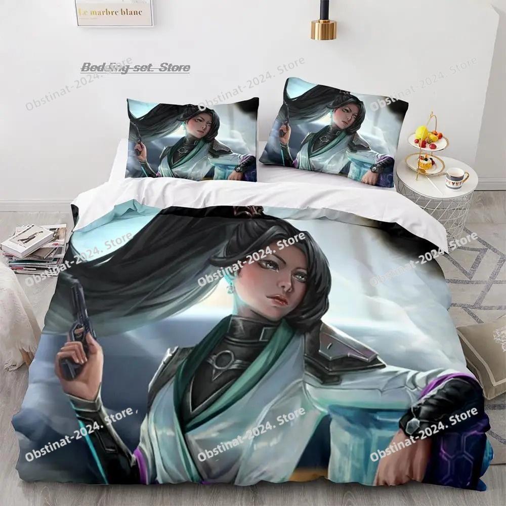 Gaming Valorant Bedding Set Single Twin Full Queen King Size Bed Set Aldult Kid Bedroom Duvetcover Sets 3D Print Anime 034