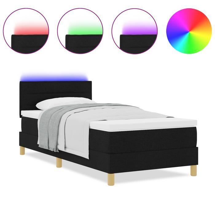 VidaXL lit à ressort avec matelas &amp; LED noir 90x200 cm tissu 3342333