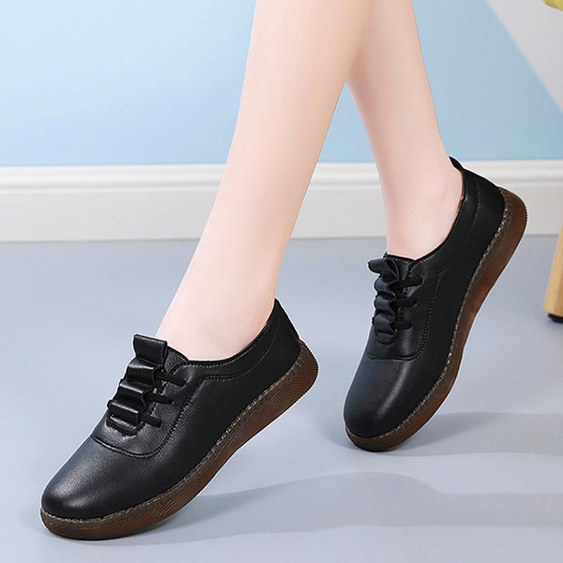 

WOIZGIC женские туфли Ladeis Mother женские натуральная кожа балетки мокасины белые туфли мягкие нескользящие вулканизированные туфли размер 35-41 41 чёрный