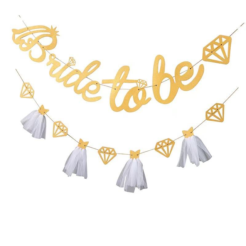 Glitter Bride To Be Banner for Wedding Bridal Shower Decoration Bachelorett Party Diamond Yarn Dress Garland Flag Photo Props