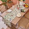 ZISIZ Birds and Flowers Fabric Table Runner with Tassels