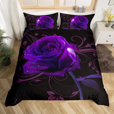 Purple Rose Duvet Cover Set Queen Size Romantic Flowers Bedding Set Valentine's Day Floral Comforter Cover Lover Couple Gift