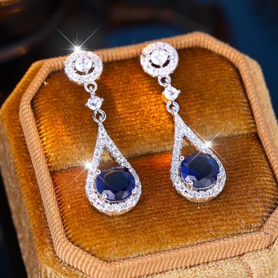 Magnifiques boucles d'oreilles rondes en pierre bleue pour femmes, Vintage, couleur argent, bijoux en forme de goutte d'eau, cadeau