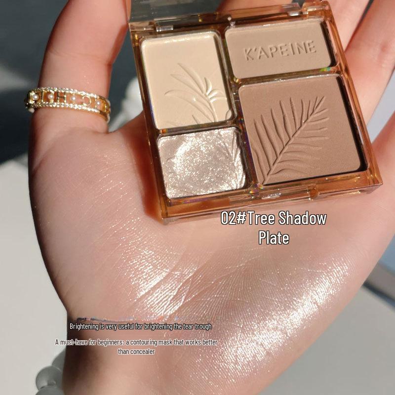 Four-Color Contour & Highlight Palette: Pearlescent Matte, Brightening Glitter, Natural 3D Finish.