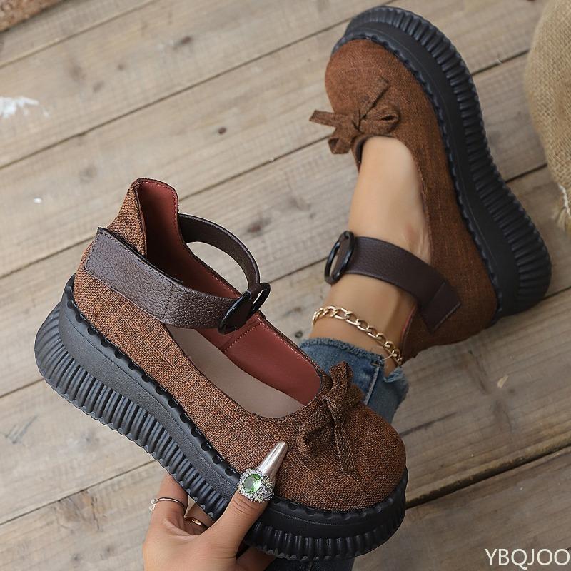 Fashion Thick soled shallow mouth single shoe for women in spring  summer new butterfly bow round toe simple comfortable women's shoes