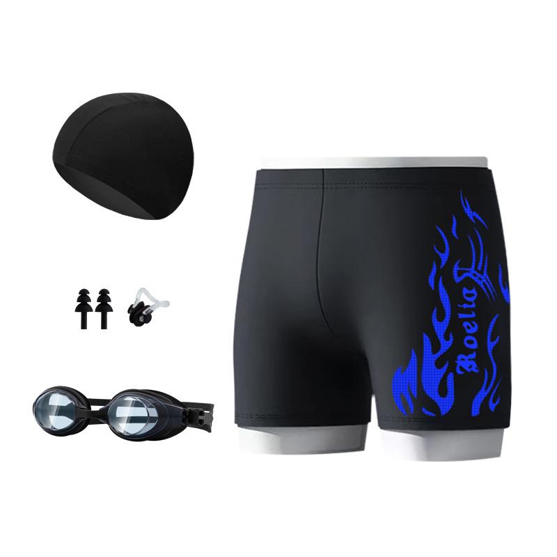 Nylon Flame Men's Swim Trunks & Goggles Set - Quick-Dry Square Leg Training Swimwear