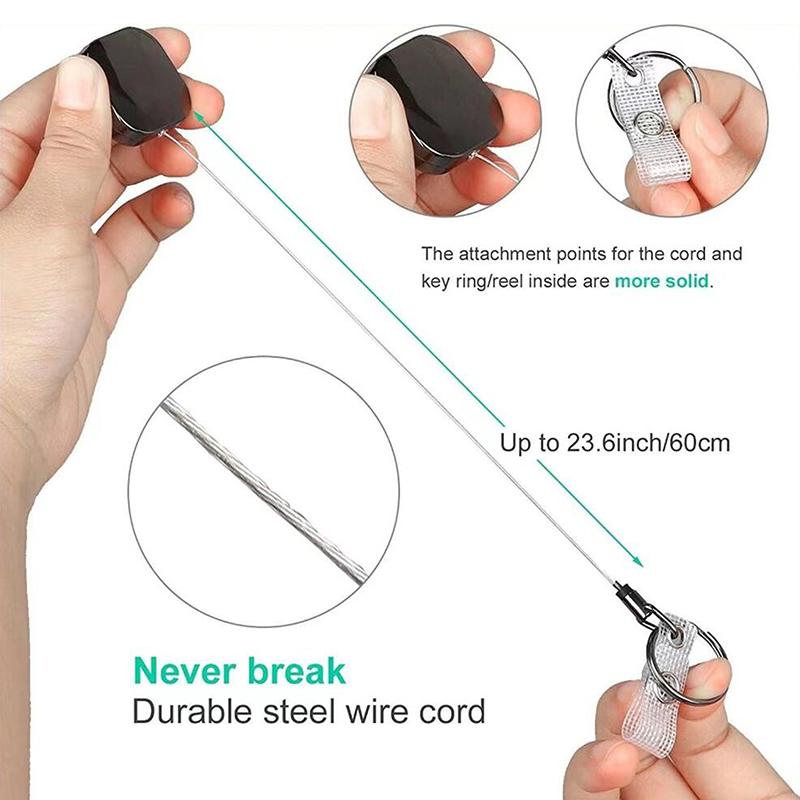 1Pc 680Mm Reinforced Steel Wire Cord Heavy Duty Metal Retractable Carabiner Keychain Belt Badge Reels Clip